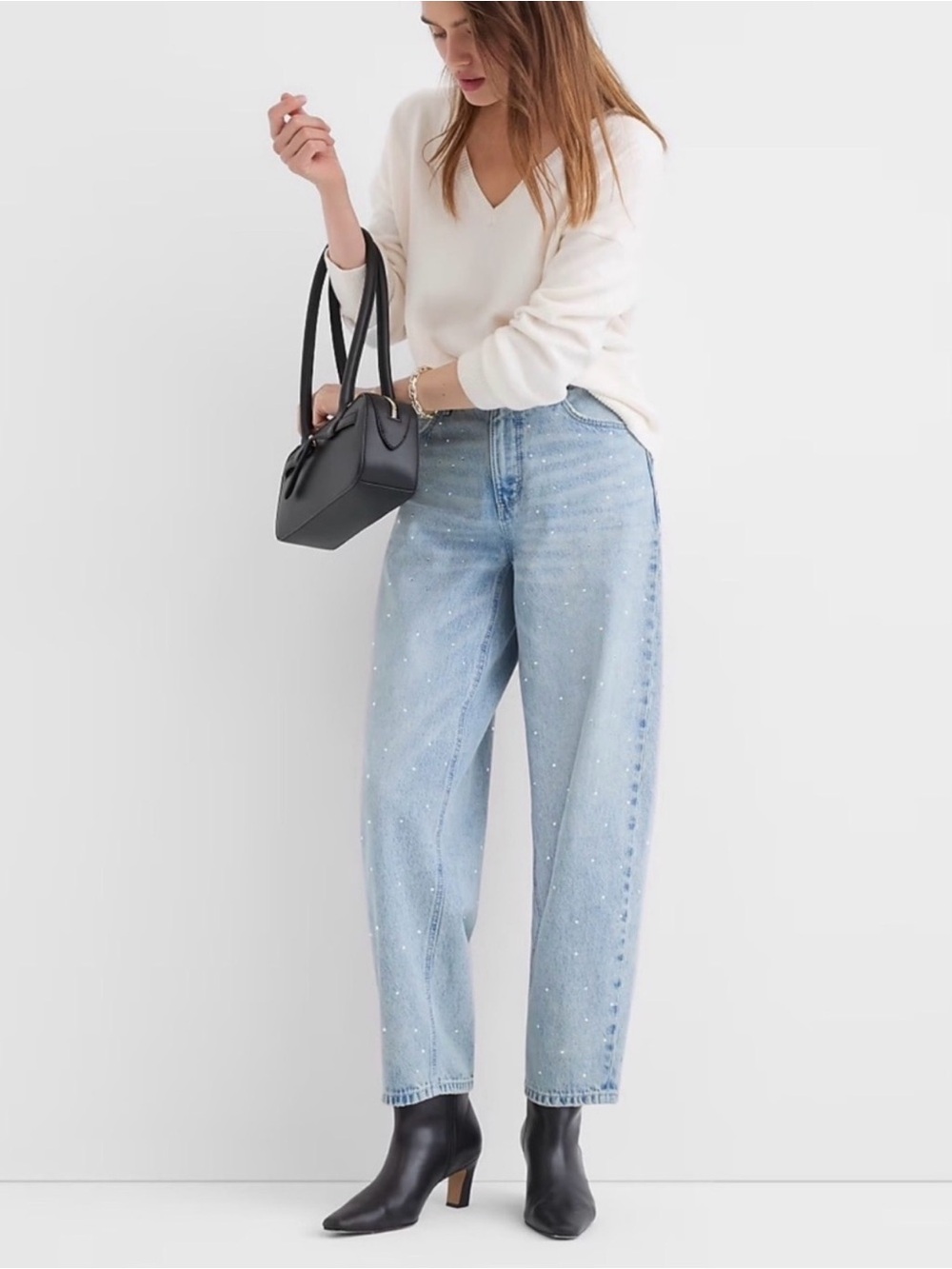 LOFT barrel jeans with rhinestone